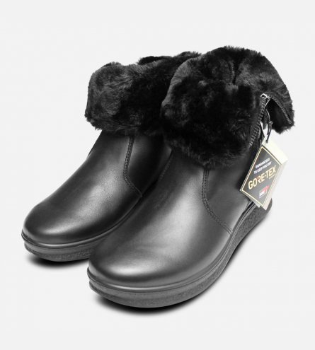 Gore Tex Black Leather Waterproof Fur Lined Winter Womens