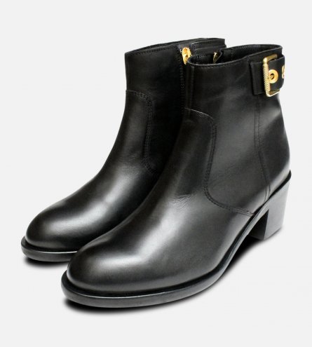 Gold Buckle Tommy Hilfiger Parson Boots in Black