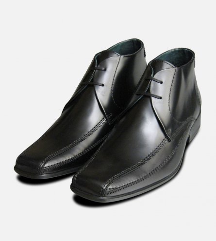 Exceed Black Polished Mens Chukka Boots