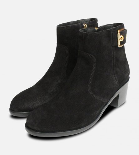 Black Suede Tommy Hilfiger Gold Buckle Parson Boots