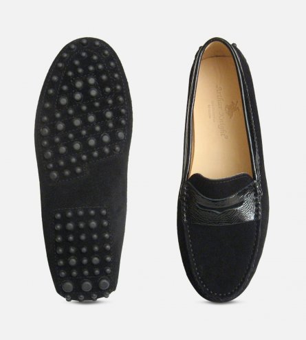 Black Suede & Crinkle Patent Arthur Knight Ladies Italian Driving Shoes