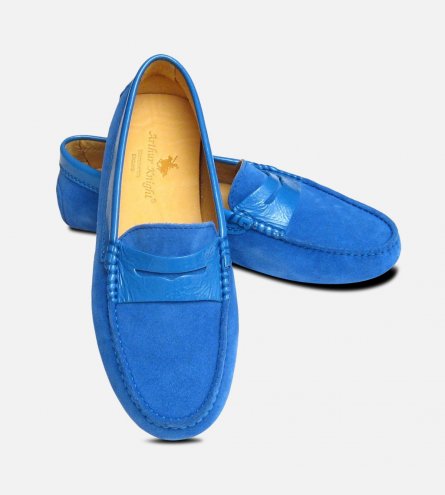 Blue Suede Ladies Italian Driving Shoe Moccasins