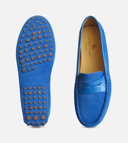 Blue Suede Ladies Italian Driving Shoe Moccasins