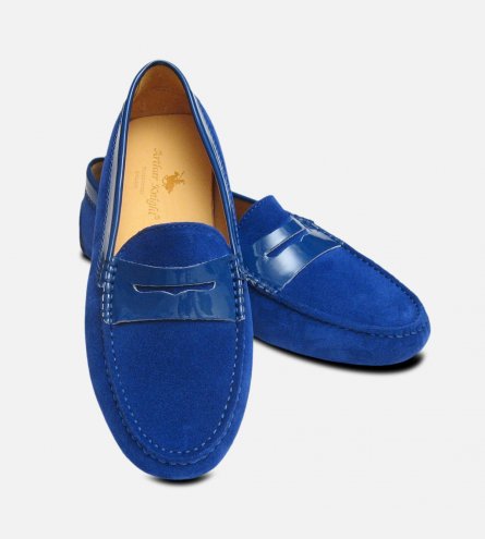 Electric Blue Suede & Patent Arthur Knight Ladies Italian Driving Moccasins