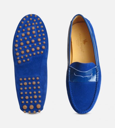 Electric Blue Suede & Patent Arthur Knight Ladies Italian Driving Moccasins