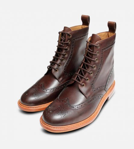 Chocolate Brown Goodyear Welted Country Brogue Boots