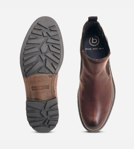 Bugatti Mens Dark Brown Leather Chelsea Boots Rubber Sole