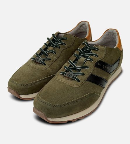 Bugatti Dark Green Suede Designer Lace Up Training Shoe