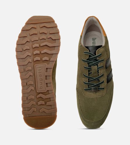Bugatti Dark Green Suede Designer Lace Up Training Shoe