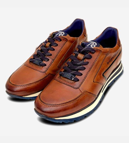 Bugatti Mens Cognac Brown Leather Training Shoes