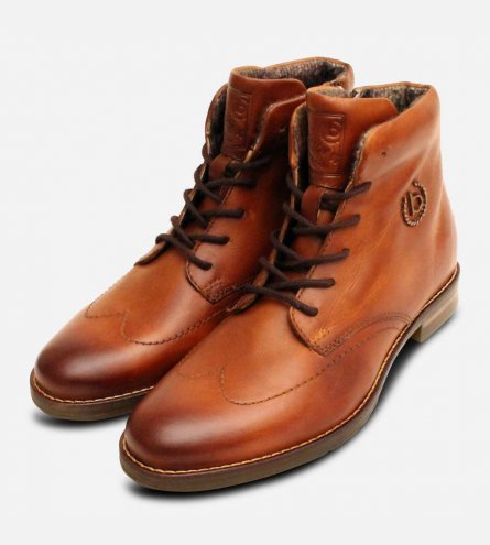 Bugatti Light Brown Wingtip Mens Side Zip Designer Boots