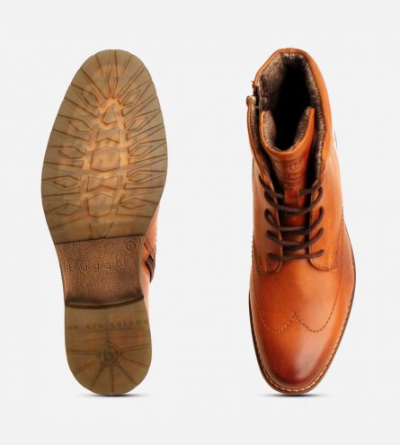 Bugatti Light Brown Wingtip Mens Side Zip Designer Boots