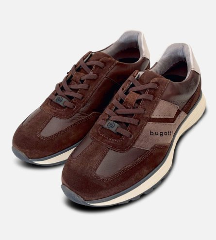 Bugatti Designer Mens Brown Suede Leather Training Shoes