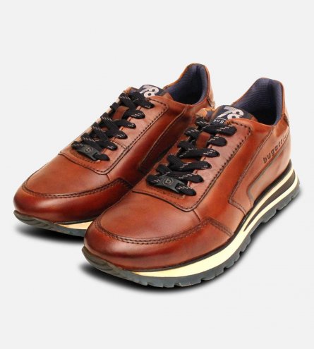 Bugatti Mens Cognac Brown Leather Training Shoes