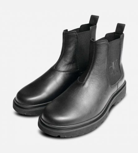 Calvin Klein Premium Black Leather Mens Chelsea Boot