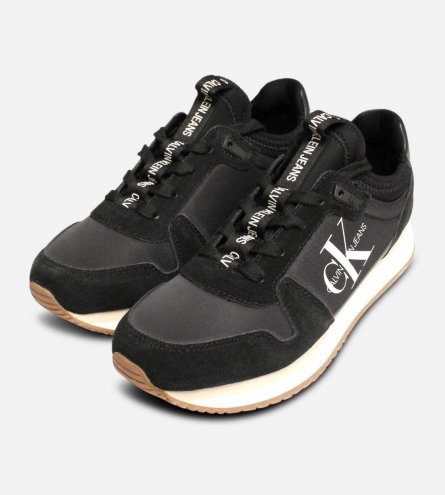 Calvin Klein Designer Runner Lace Up Sneakers in Black