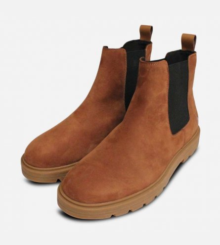 Calvin Klein Premium Tobacco Nubuck Leather Chelsea Boots