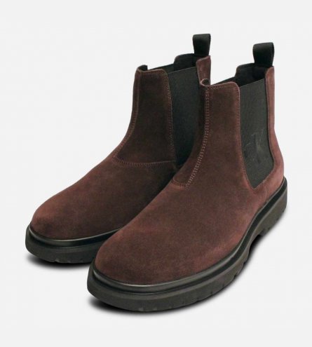 Calvin Klein Premium Brown Suede Mens Chelsea Boots