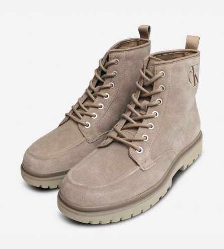 Calvin Klein Mens Light Beige Suede Luxury Hiking Boot