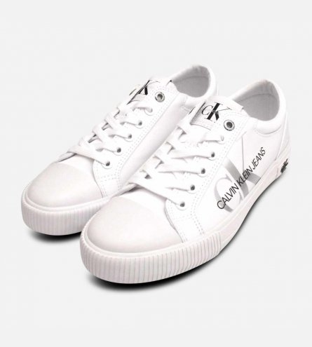 Calvin Klein Mens All White Designer CK Lace Up Shoes