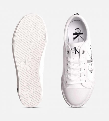 Calvin Klein Mens All White Designer CK Lace Up Shoes