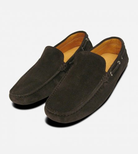 Dark Brown Suede Italian Driving Shoe Moccasins