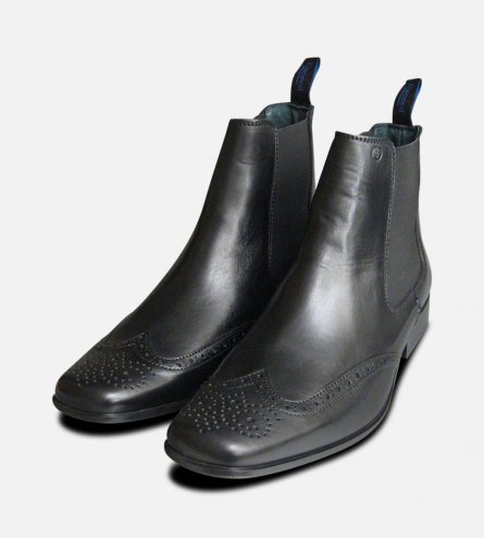 Exceed Black Brogue Mens Chelsea Boots