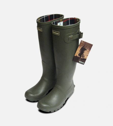 Full Length Barbour Olive Green Rubber Wellington Boots