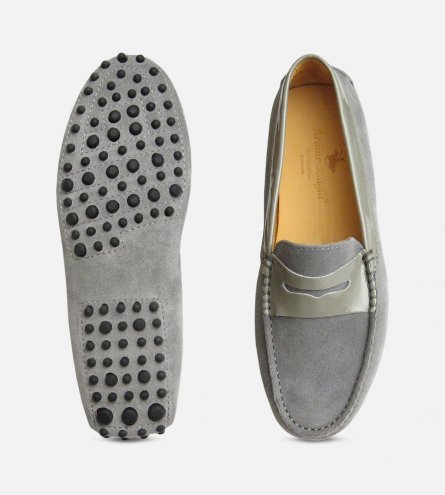 Grey Suede & Patent Designer Ladies Italian Driving Moccasins