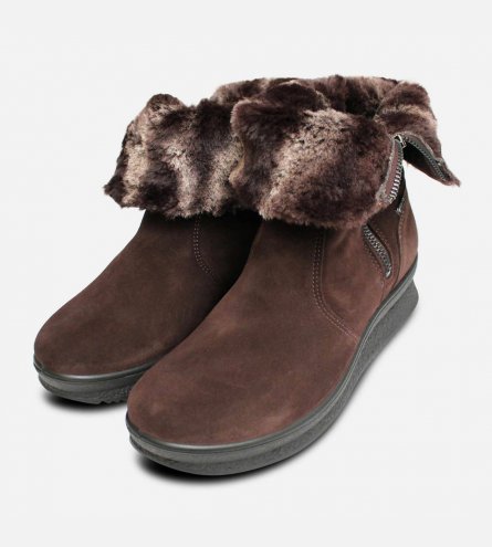 Brown Suede Waterproof Gore Tex Womens Fur Zip Boot