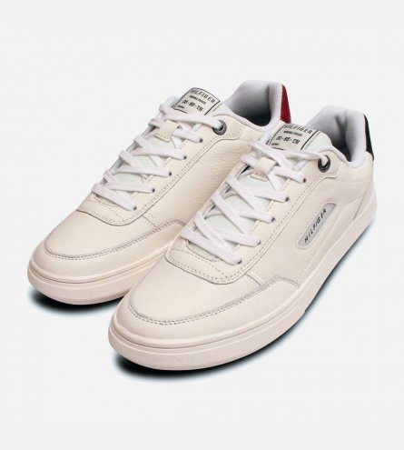 Tommy Hilfiger Retro Ivory Leather Designer Mens Sneakers