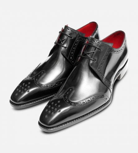 Jeffery West Shoes Black Polished Formal English Brogues