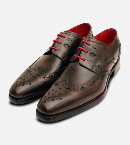 Jeffery West Brown Polished Premium Diamond Brogue Shoes