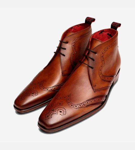 Jeffery West Brogue Chukka Boots in Tan & Red Leather