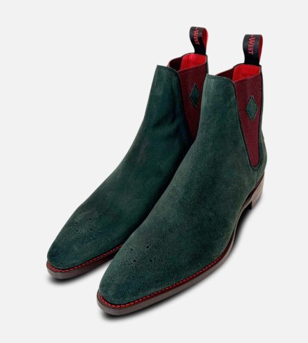 Jeffery West Emerald Green Suede Mens Chelsea Boot Brogues
