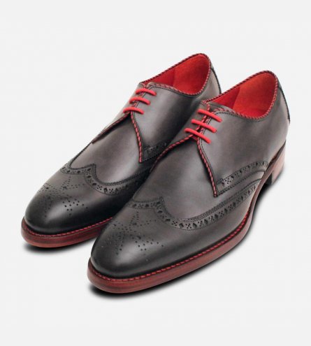 Jeffery West Grey Diamond Red Lace Up Mens Shoes