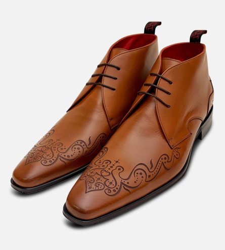 Jeffery West Honey Brown Leather Designer Chukka Boots