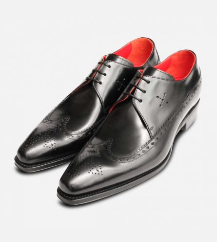 Jeffery West Premium Black Brogue Italian Lace Up Shoe