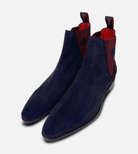 Jeffery West Dark Navy Blue Suede Chelsea Boot Brogues