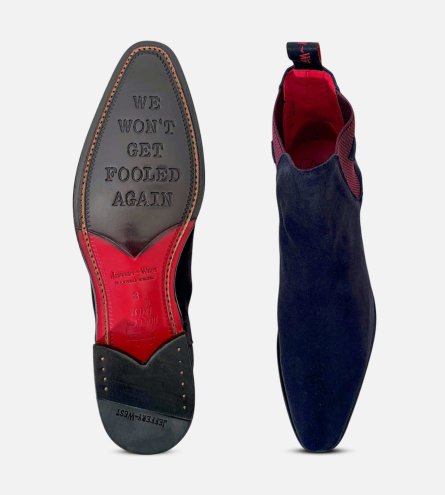 Jeffery West Dark Navy Blue Suede Chelsea Boot Brogues