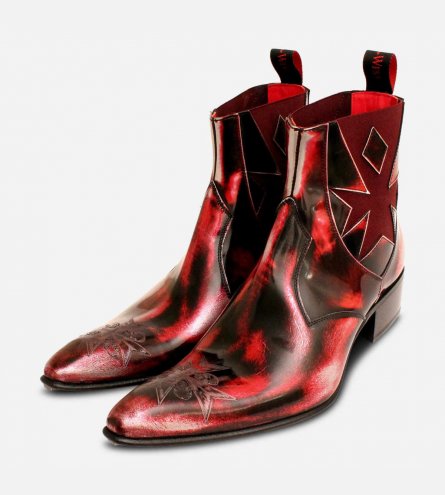 Jeffery West Italian Fire Red Silver Black Chelsea Boot