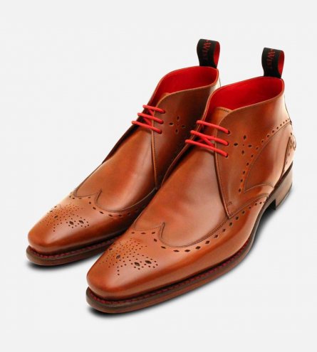 Jeffery West Honey Brown Polished Diamond Brogue Boots