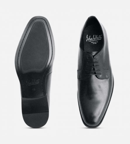 John White Formal Black Leather Mens Lace Up Shoes