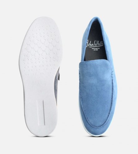 John White Light Blue Suede Designer Casual Mens Loafers