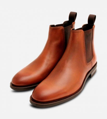 John White Light Brown Leather Mens Chelsea Boots