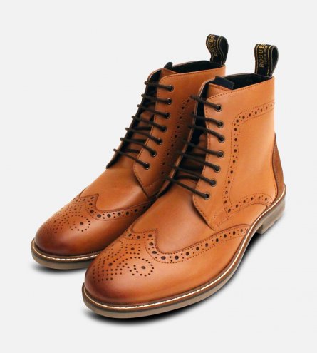 John White Country Brogue Boots in Tan Leather