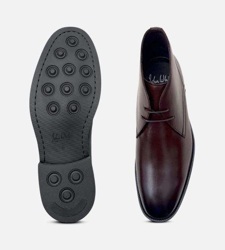 John White Premium Brown Polished Rubber Sole Chukka Boots
