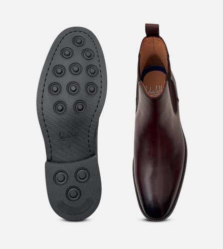John White Premium Brown Polished Leather Chelsea Boots