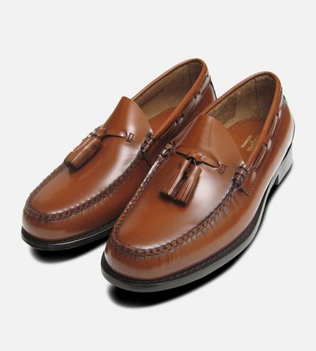 Honey Brown Polished Leather Formal Ivy League Tassel Loafers by Bass Weejuns