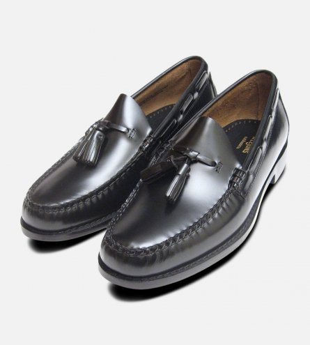 Black Polished Leather Formal Ivy League Tassel Loafers by Bass Weejuns